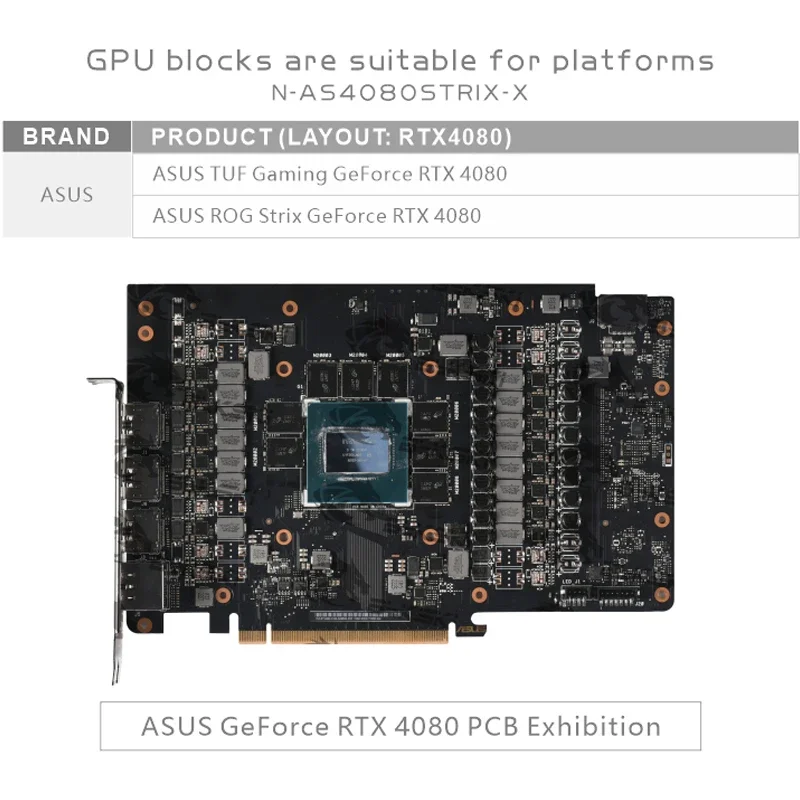 Imagem -04 - Bykski-radiador de Refrigeração de Água Bloco de Gpu Uso para Asus Rtx 4080 Super Tuf Gaming Rtx4080 Rog Strix Placa de Vídeo N-as4080strix-x