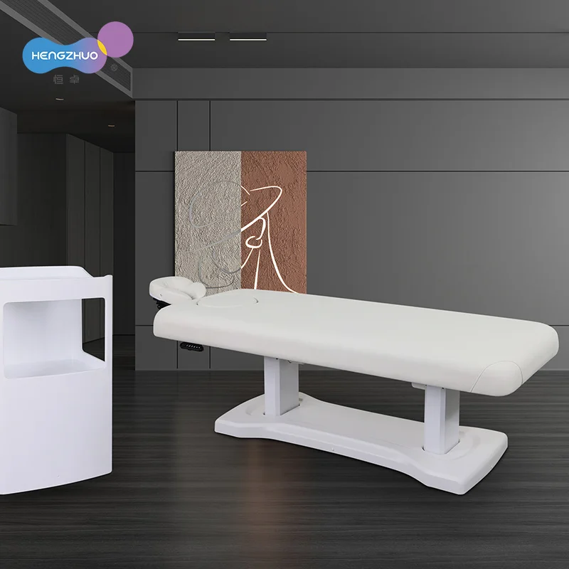 Coofull White Electric Massage Bed with Detachable Head Rest for Salon Spa Adjustable Treatment Table Bed with Removable Pillow