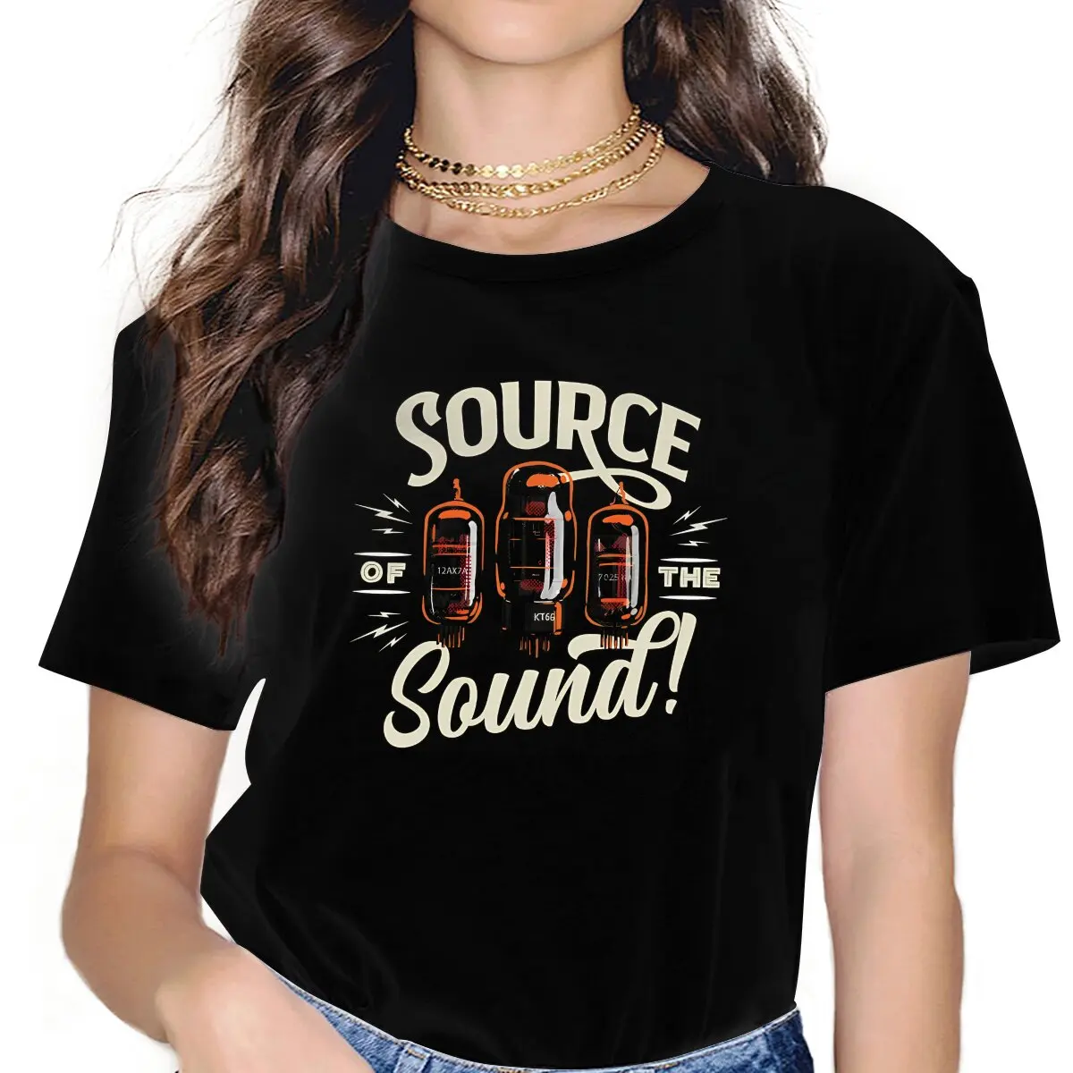 Vacuum Tube Source Sound T Shirt Vintage Graphic Women's Polyester Tshirt O-Neck