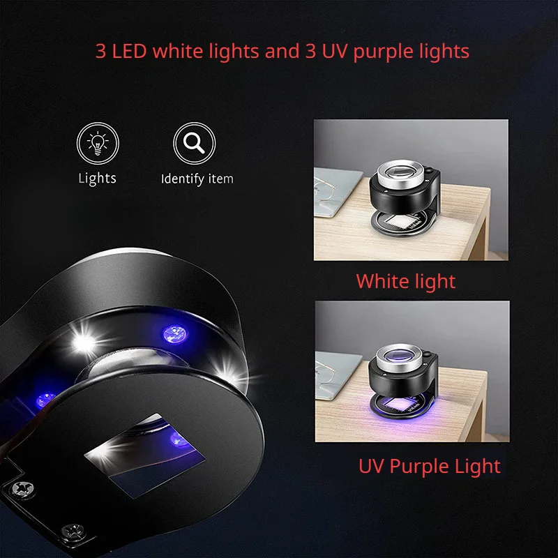 60x magnifying glass USB rechargeable Magnifier Glass Optical Glass Lens Loupe with 6 LED UV lights for Coin Stamps Jewelry