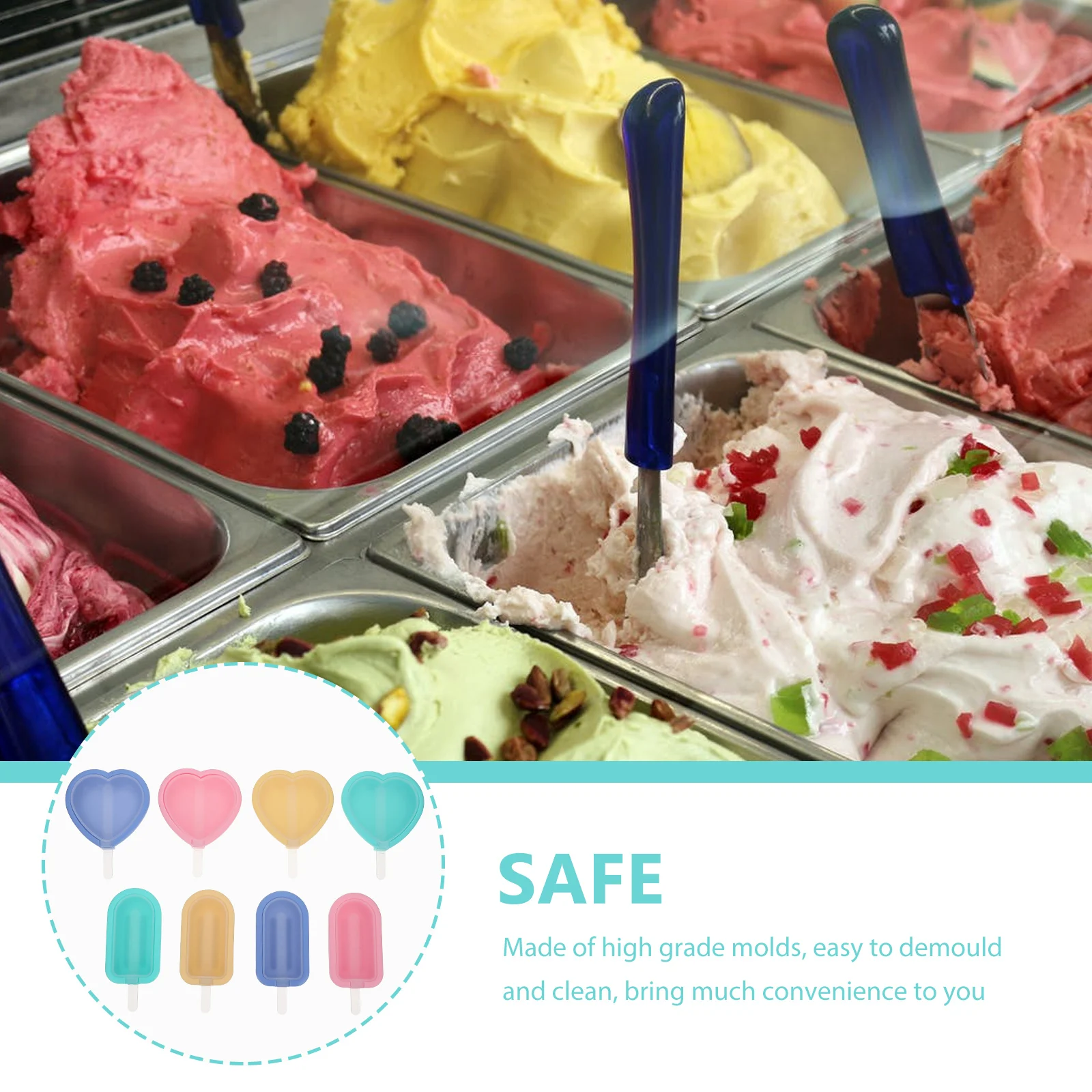 

8pcs Cream Mold Silicone Popsicles Maker Silicone Cube Maker Lollipop Summer Chocolate Popsicles Kitchen Bar Tools