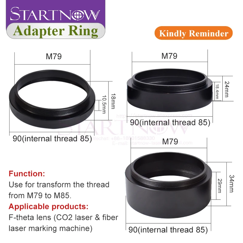 Startnow Fiber Galvo Head Set F-theta Lens Adapter Ring M79 M85 Thread Transform Height 18mm 24mm for CO2 Laser Marking Machine