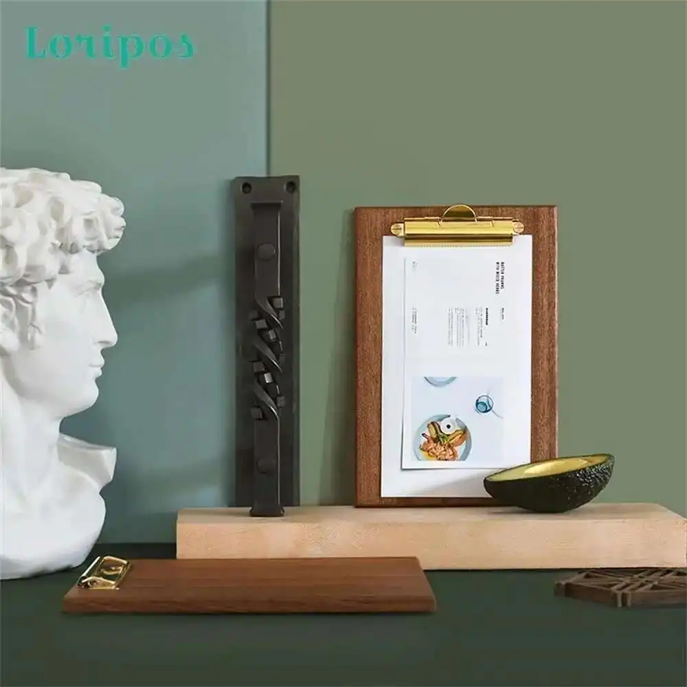 Brass Solid Wood Shop Display Menu Clip File Holder Desktop Cushion Panel Wall Mount Bill Clip Hanger Board Menu Display Rack