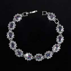 ThreeGraces  Brand Hot Sale Natural Mystic Rainbow Cubic Zirconia Crystal Bracelet Tennis Link Fashion Women Jewelry BR323