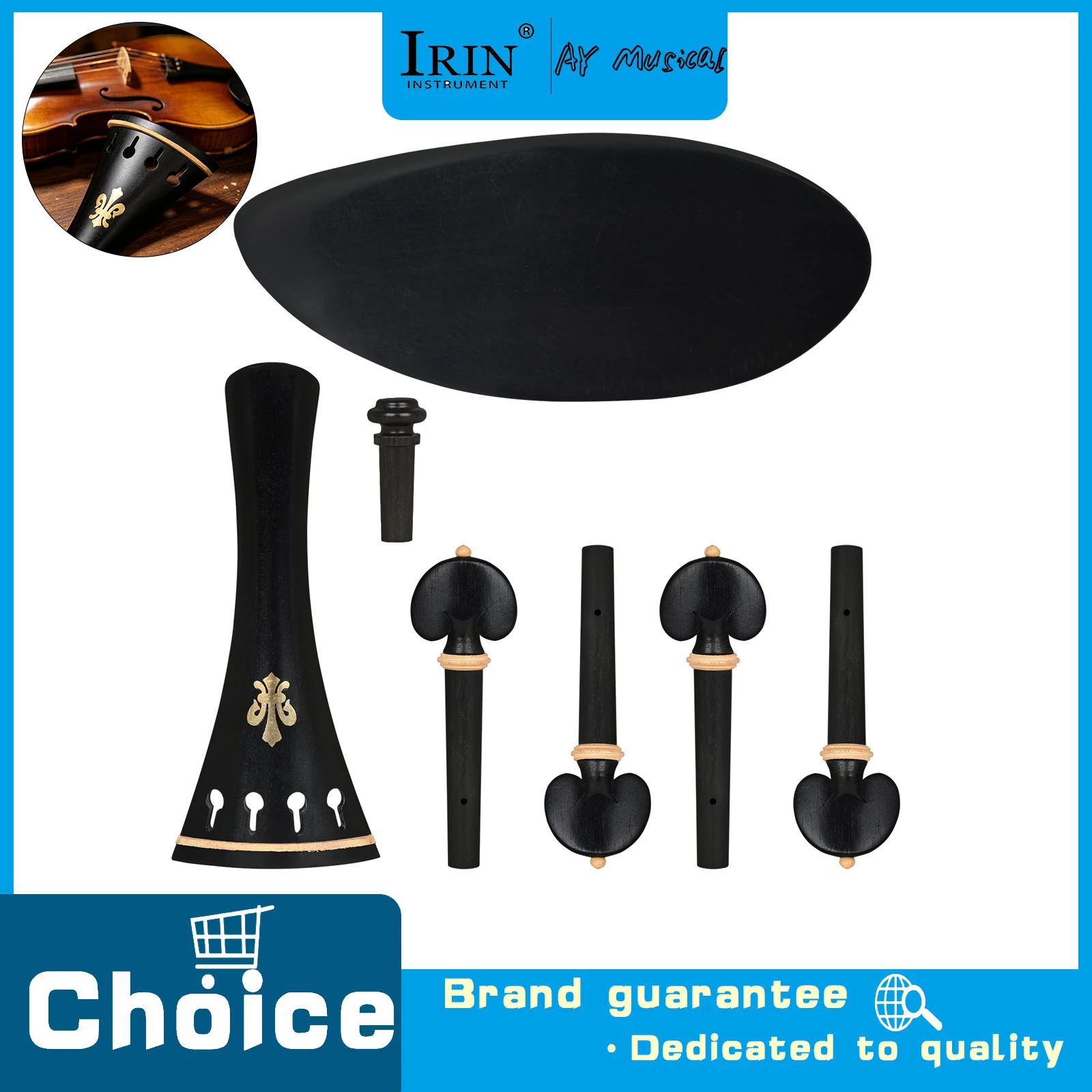 Carved Ebony Violin Fitting 4pcs Kit Tailpiece Tuning Pegs Endpin Rest Set Violin Replacement Accessories for Violin Maintenance