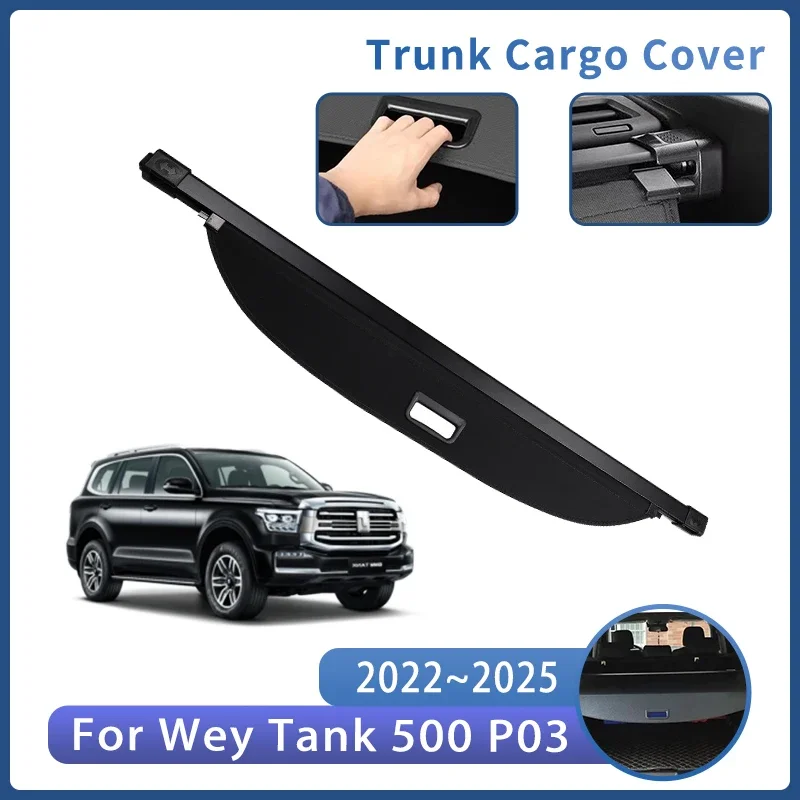 Car Trunk Bracket For Wey Tank 500 P03 2022~2025 Rear Trunk Cargo Cover Retractable Curtain Partition Privacy Auto Accessories