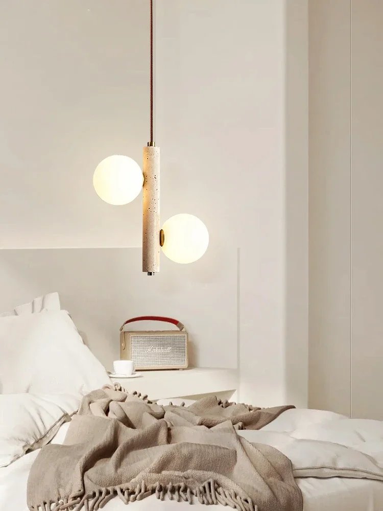 Wabi-sabi Style Cream Style Bedroom Bedside Pendant Lamp Bubble Ball Magic Bean Pearl Retro Yellow Travertine Designer