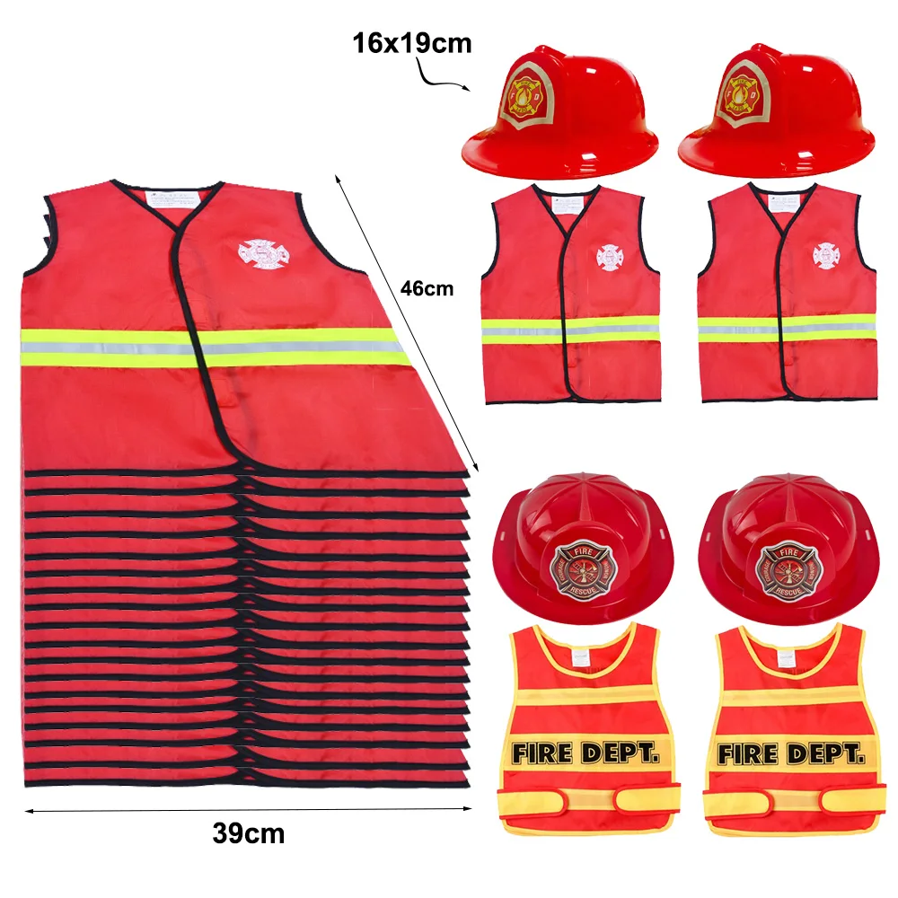 Детский костюм пожарного для косплея, шляпы и жилеты пожарного, платье маленького пожарного для мальчиков, принадлежности для дня рождения на тему пожарного