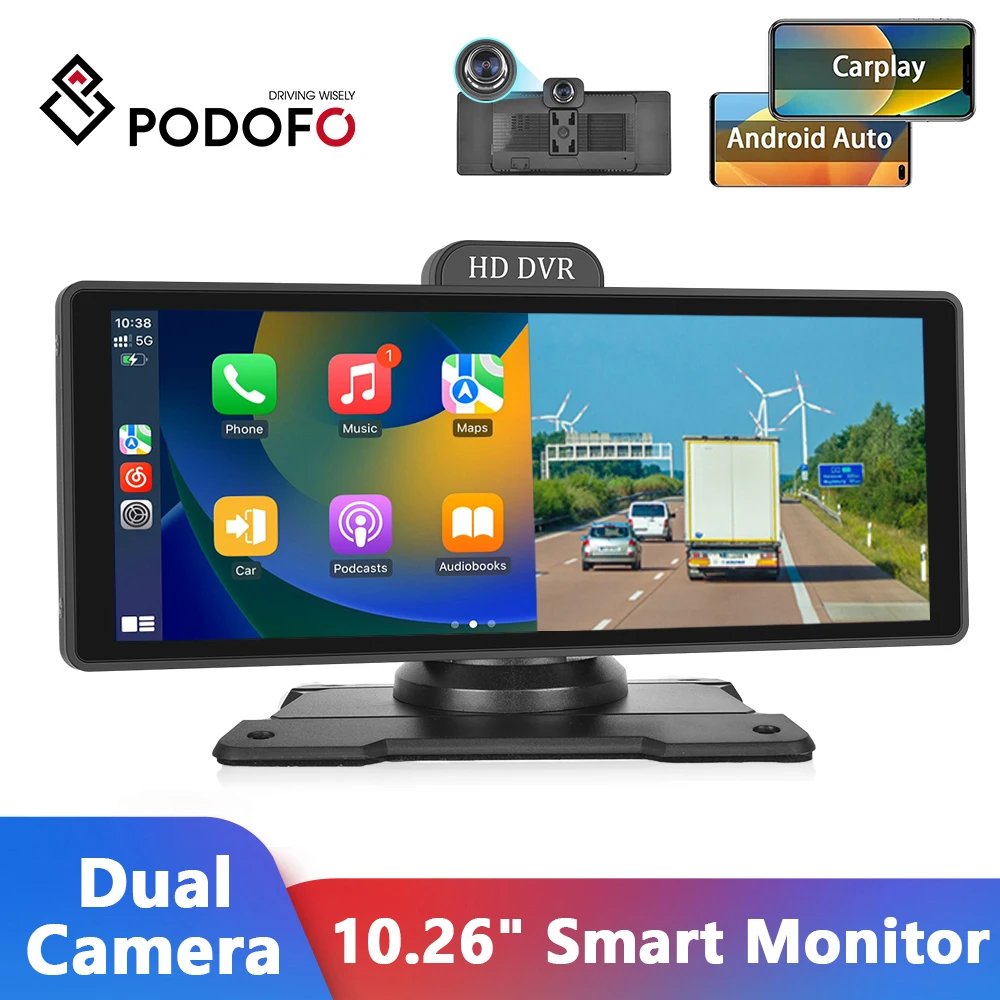 

Podofo 10.26" Car Mirror video Carplay Car Radio Multimedia Video Player Android Auto DVR Recorder Dashboard For Nissan Toyota