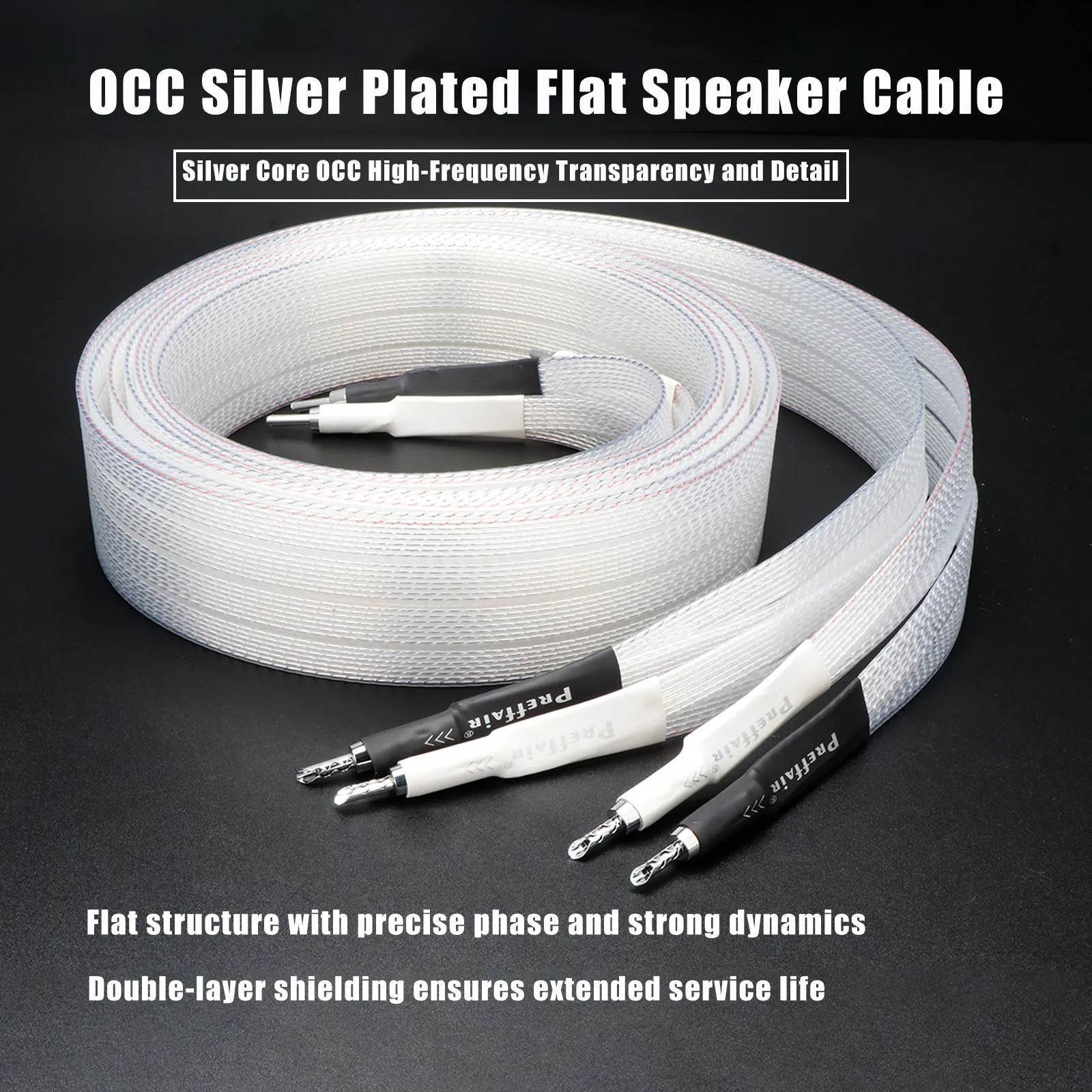 كابل مكبر الصوت Hifi OCC مكبرات الصوت المطلية بالفضة 2 إلى 2/4 كابلات مكبر الصوت المطلية بالروديوم الموز التدريع المزدوج