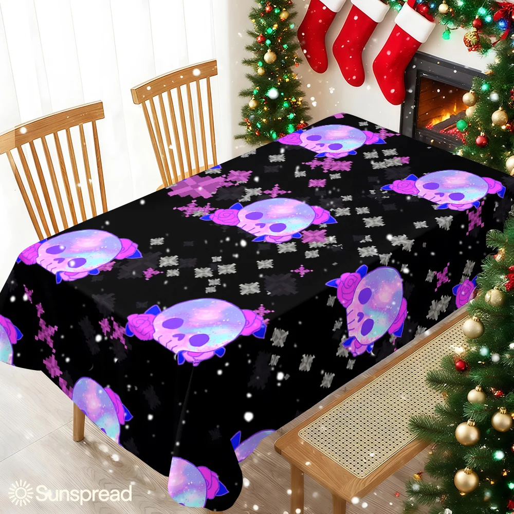 Purple Cat Skulls Sparkles Bla Waterproof table cloth, splash-proof tablecloth, for party, Halloween, Christmas, dining, camping