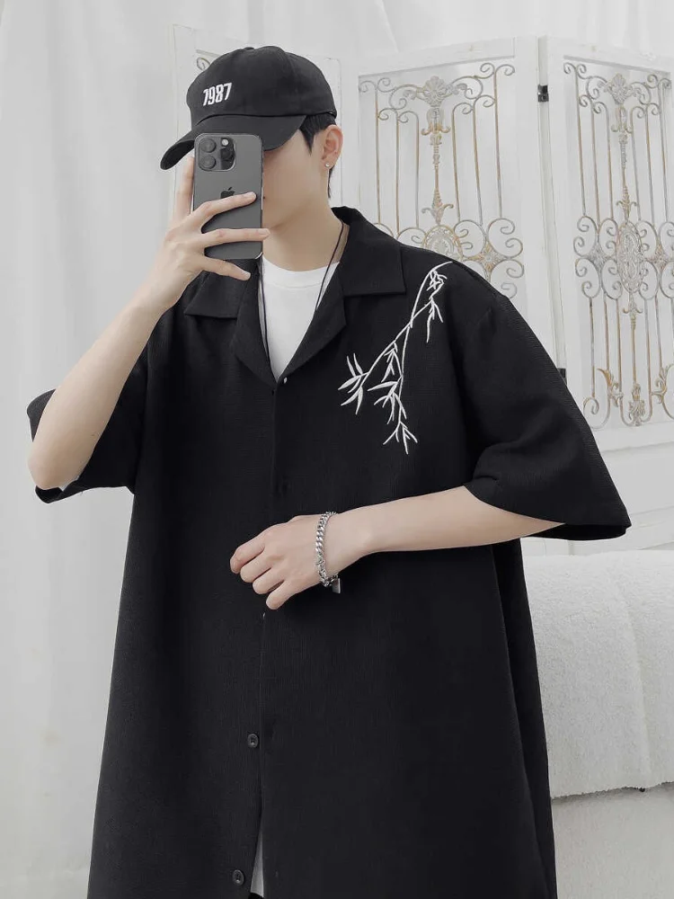 

Loose Fit ort Sve irt Men's Summer Thin Bamboo Embroidery New Chinese Sle Top Breathable Comfortable Casual irt