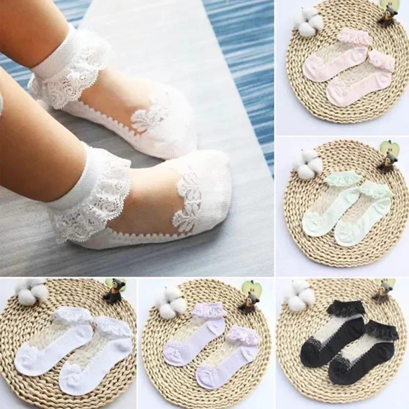

Summer Baby Girls Lace Ultra-Thin Mesh Crystal Socks Cotton Boat Socks Invisible Socks 1-12years