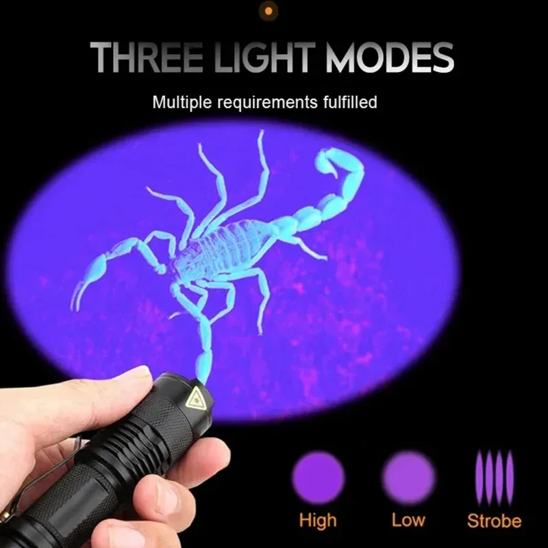 Portable Mini Ultraviolet Torch UV LED Flashlight 365/395nm Waterproof Zoomable Violet Light Pet Urine Scorpion Detector UV Lamp image 2