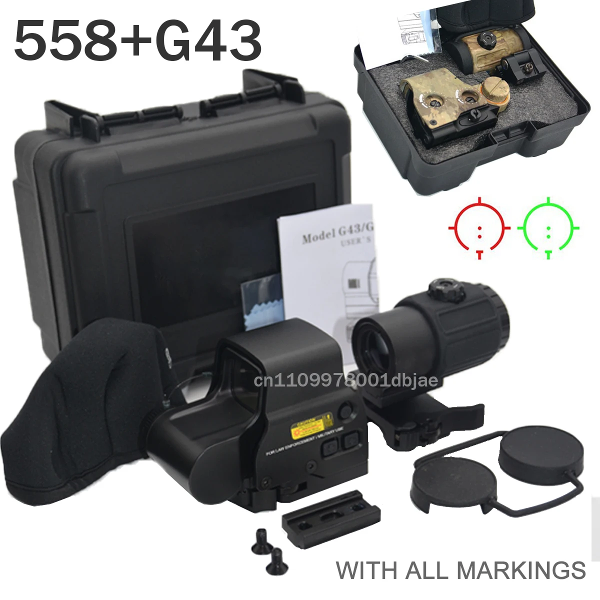 EXPS3 558+G43 Holographic Collimator Red Green Dot Sight 3X Magnifier Hunting Scope Professional Edition 20mm Mount image 4