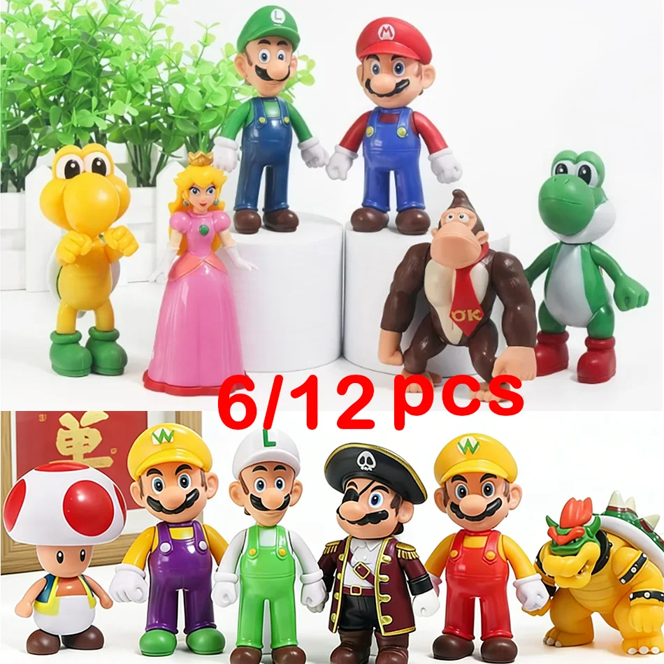 Set de 6/12 Figuras de Acción de PVC de Super Mario Bros, Muñecos de Luigi, Yoshi, Donkey Kong y Mushroom, para Regalos de Cumpleaños y Decoración