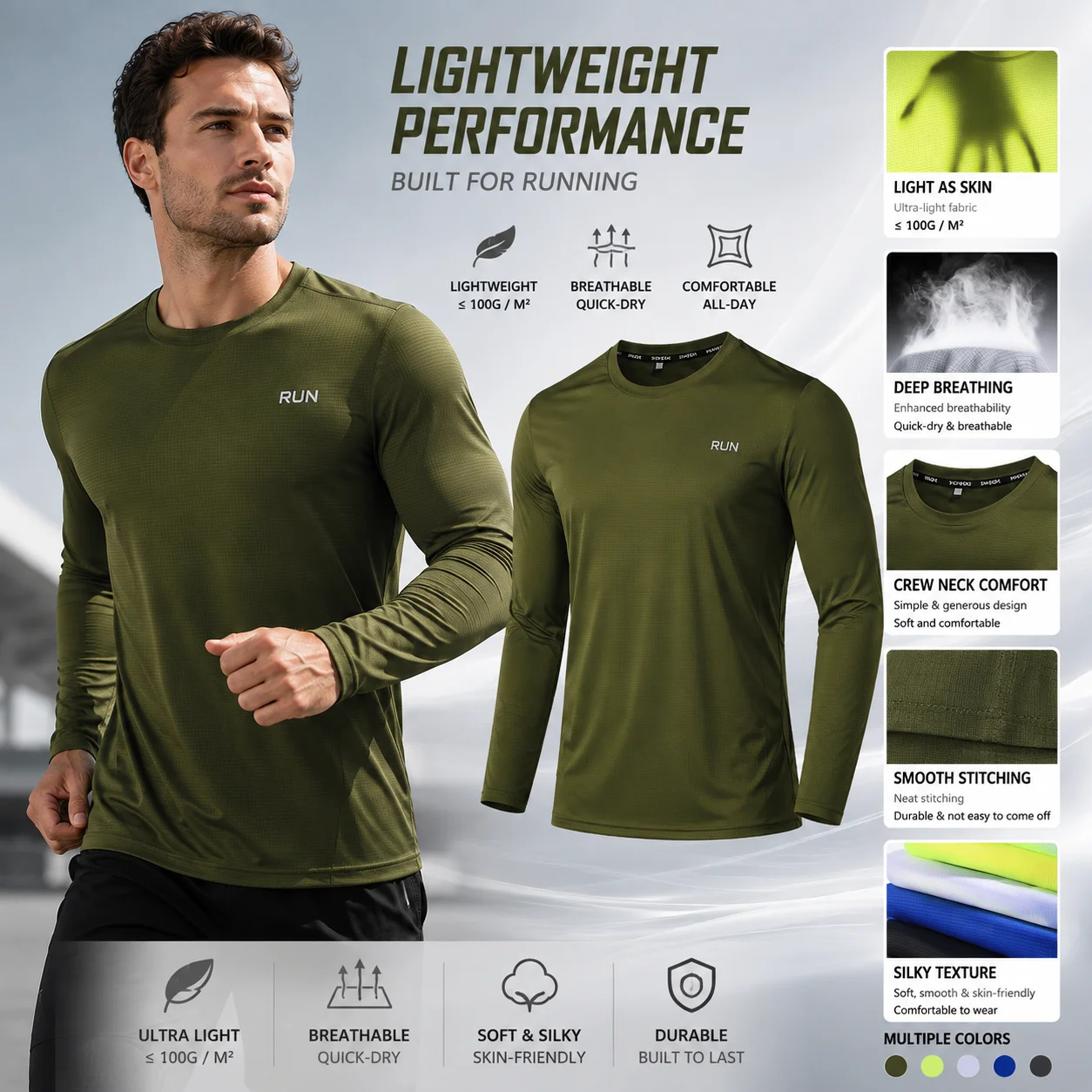 Men's UPF 50+ Rash Guard Long Sleeve Quick Dry Breathable UV Protection Swim Shirt Fishing Surfing Hiking Water Sports Top