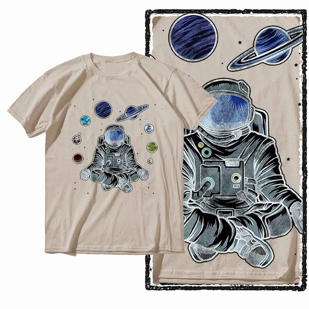 G39 Beige o-neck 100% Cotton Astronaut Printed Men's T-shirt |  Streetwear Big Size Cool men's Tee Tshirt