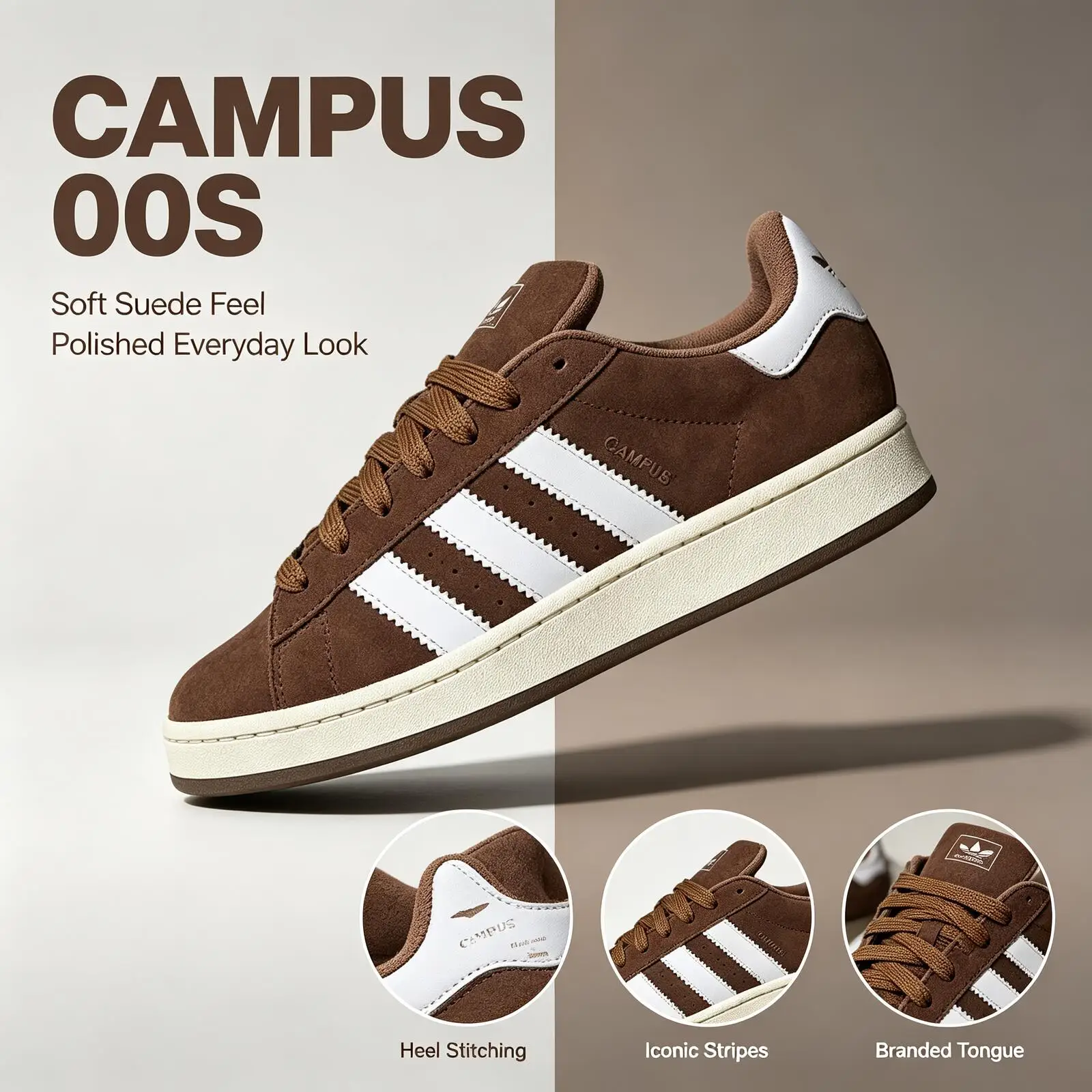 Adidas Originals CAMPUS 00S GY6433 Abrasion Resistant Lightweight Low Top Skateboard Shoes Unisex Brown Sneakers
