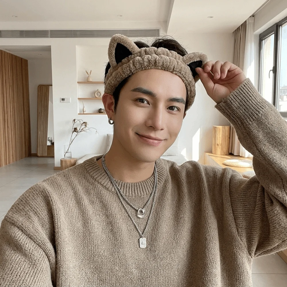Funny Soft Furry Cat Ear Head Hoop 3D Lightweight Cartoon Hairband Polyester Elastic Headband Couple