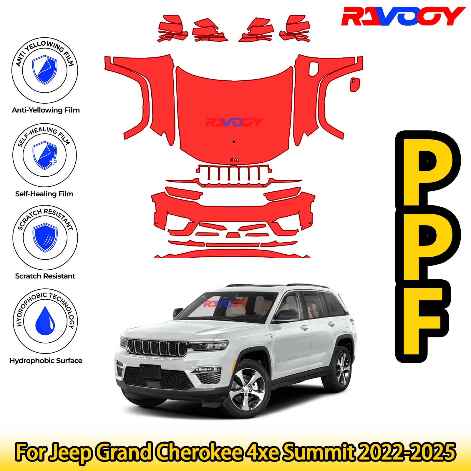 

Для Jeep Grand Cherokee 4xe Summit 2022-2025 глянцевая матовая черная предварительно вырезанная передняя защитная пленка PPF комплект