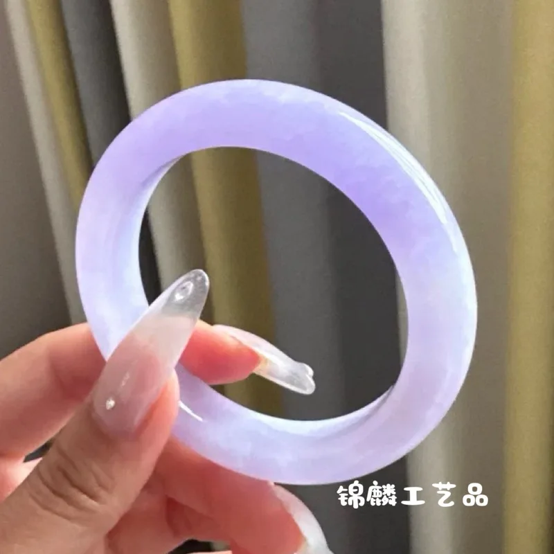 Ice Violet Spring Color Jadeite  Full Base  Enchanting Purple Jade Bracelet