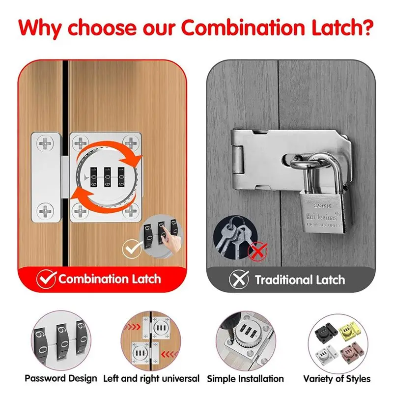 B27B Cabinet Door Latch Keyless Combination Lock Cabinet Mechanical 3-Digit Passcode Cabinet Lock For Kitchen Cabinet Durable Si