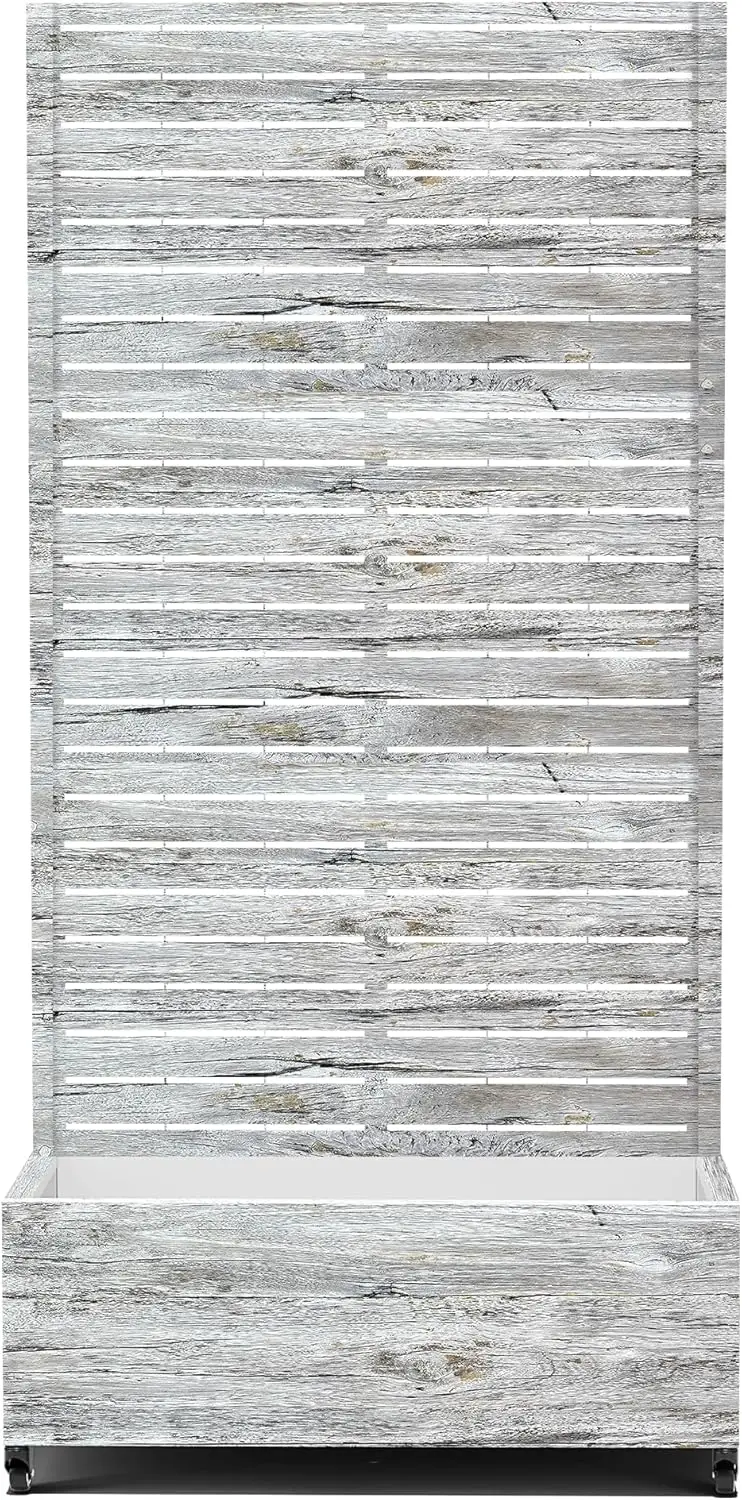 

Поднятая садовая кровать с решеткой и колесами, металлическая приподнятая садовая кровать размером 73 x 35 x 16 дюймов, металлический горшок с отделкой из белого дерева и рельсой для восхождения