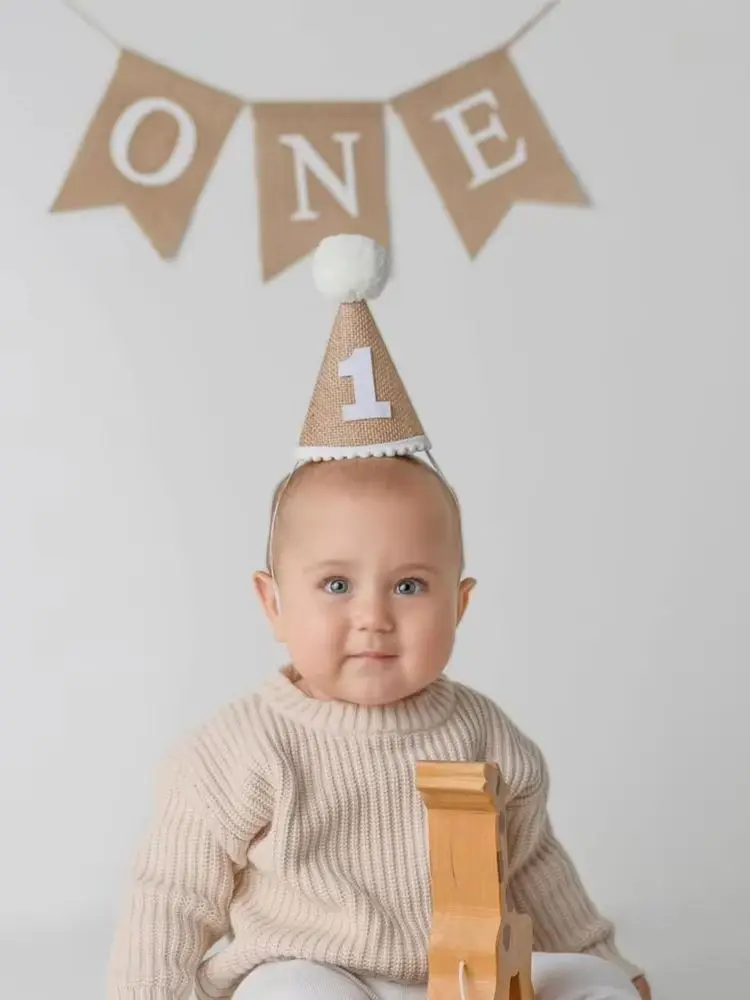 Description Picture 2 of itemBaby First Birthday Party Decoration Burlap Banner/Hat Baby Boy Girl 1st Birthday Party Gift Rustic Theme 1st Birthday Supplies