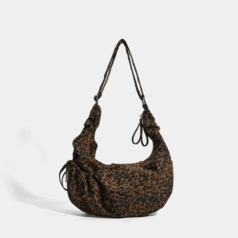 

2025 Autumn Fashion Leopard Shouder Bags Large Capacity Canvas Shoulder Crossbody Bags For Womrn Commuter Travel Tote Bags