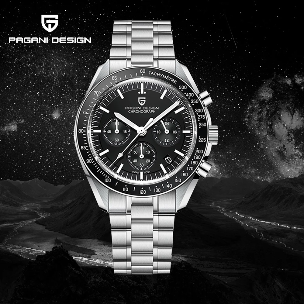 PAGANI DESIGN Luxury Watches For Men Black Chronograph Quartz Wristwatch Waterproof Sapphire Luminous 2023 PD1701 Reloj Hombre