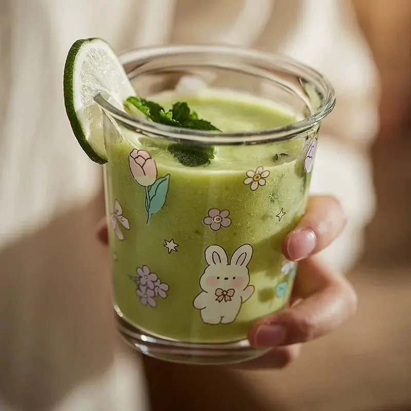 Cute Rabbit Flip Bow Glass Cup, High-value Cold Brew Coffee Cups, Portable Milk Juice Wine Glasses,Wine Utensils  Whiskey Glass