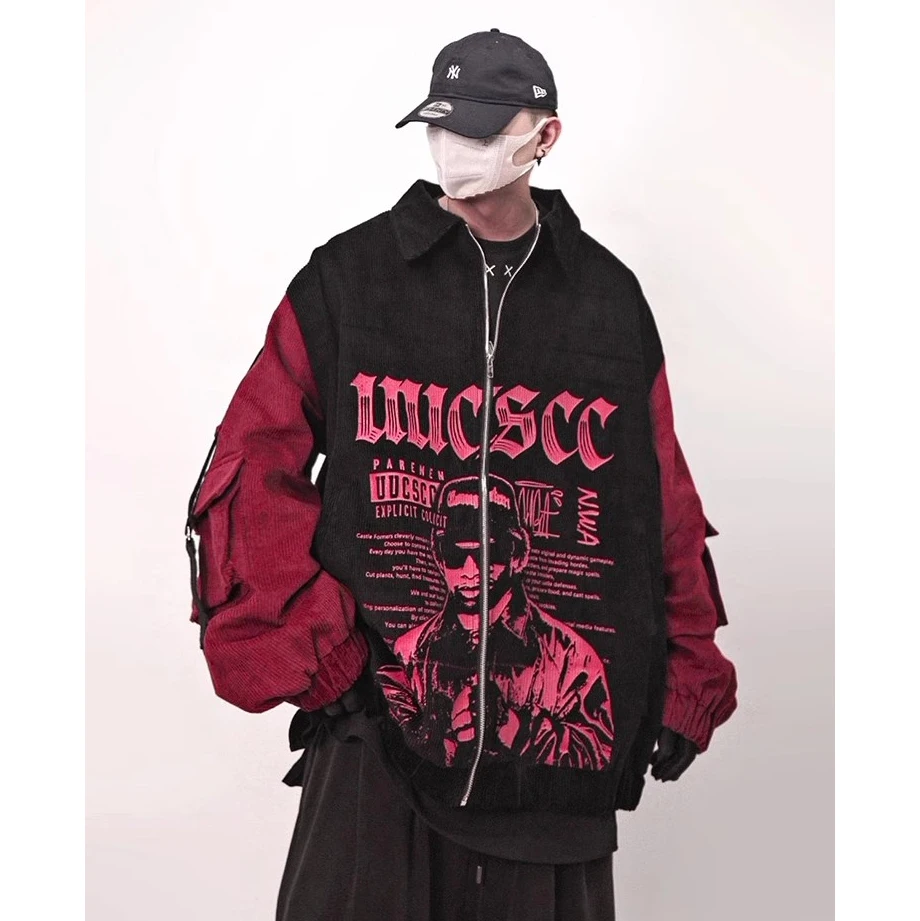 سترة بيسبول سروال قصير للخريف 2025 معطف هيب هوب كبير الحجم ملابس الشارع مع تصميم مرقع للجنسين