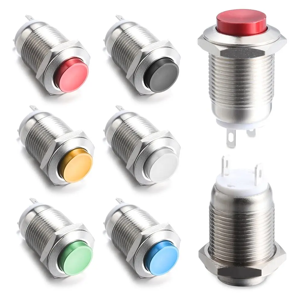 Multicolor 250V Ring Metal Push Button Switch 12mm Momentary