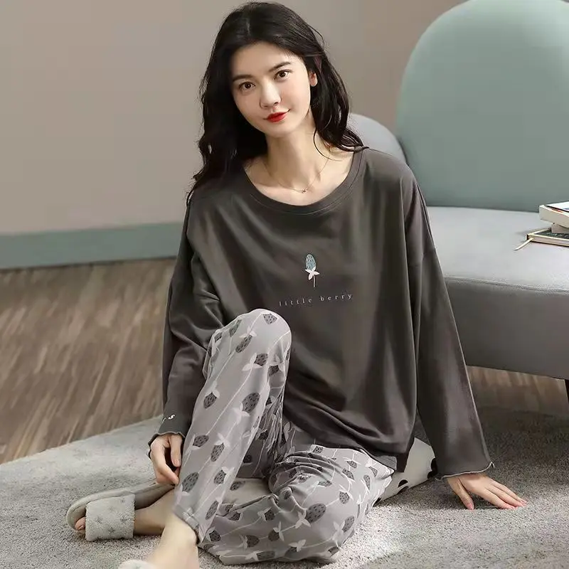 Womens Fashion Pajamas Set Top and Pants Long Sleeve Shirt Homewear for Women Autumn Sleepwear Cute Pijama Comfort Silk Casual