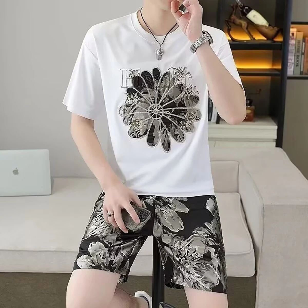 Men's Short Sleeved Shirt Casual Shorts Spring Summer Sports Youth Student Clothing European Version Multiple Options