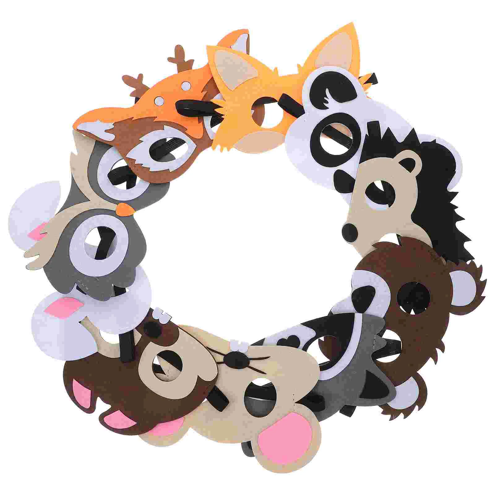 10 Pcs Cartoon Masks Jungle Animal Felt Mask for Themed Christmas Halloween Party Costumes Supplies (Deer, Hedgehog, Pand