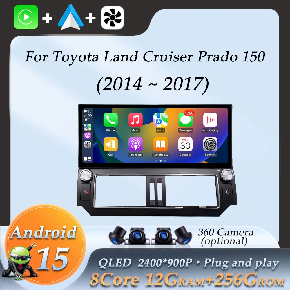

Беспроводная GPS-навигация CarPlay для Toyota Land Cruiser Prado 150 2014-2017, автомобильный радиоприемник, видео, аудио, мультимедийный плеер, DSP, стерео