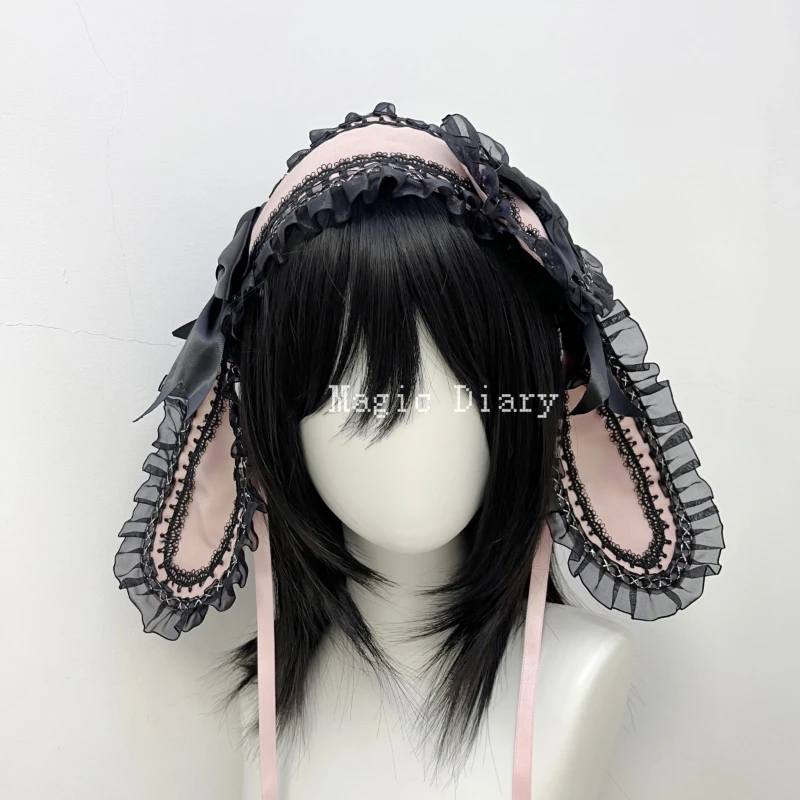 중세풍 레이스 토끼 귀 머리띠 헤어클립 헤어핀 JK 로리타 고딕 헤어웨어 소녀 헤어 액세서리 장식 소품