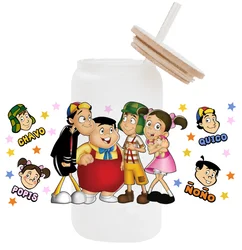 Mexico Cartoon El Chavo Boys Grils For Libbey 16oz Can Glass 3D Waterproof UV DTF Coffee Can Wrap Libbey Glass Wrap