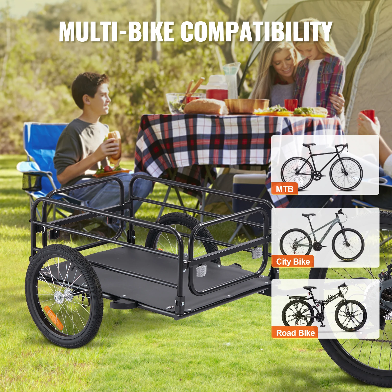 Imagem -06 - Vevor-bike Cargo Trailer Carrinho de Bicicleta Dobrável Engate Universal Armazenamento Compacto 22 28 Rodas de Bicicleta 160 Lbs