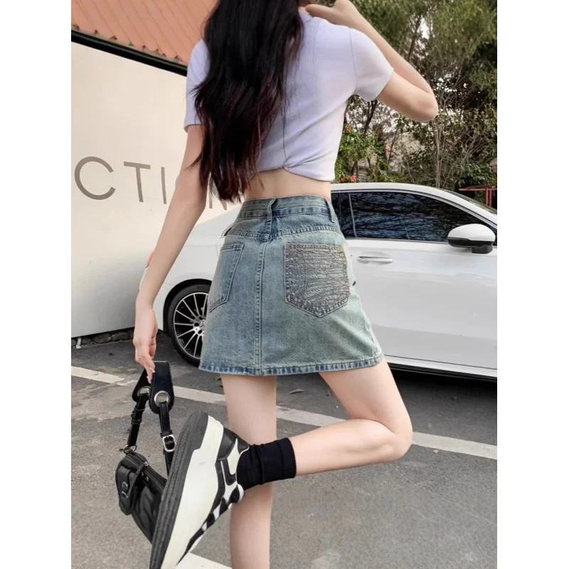 

Pocket Design Skirt Women's 2025 Summer New High Waist Slimming Anti-Emptied A- line Sheath Skirt