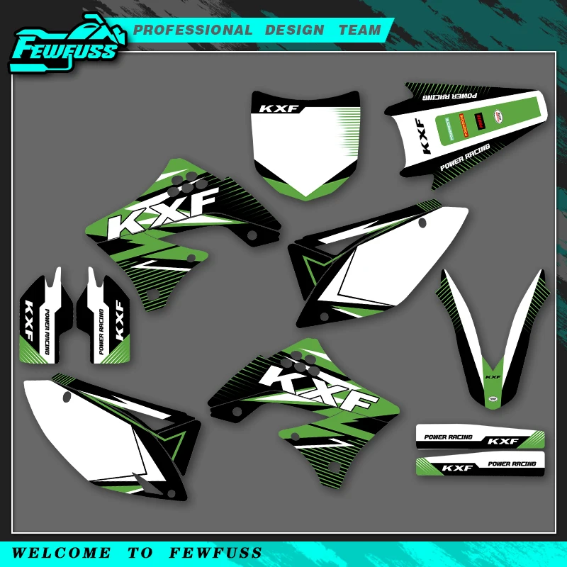 

Fewfuss для Kawasaki KXF450 KX450F KX 450F 2009 2010 2011, полная графическая наклейка, наклейки для мотоцикла, фон, индивидуальный номер, имя