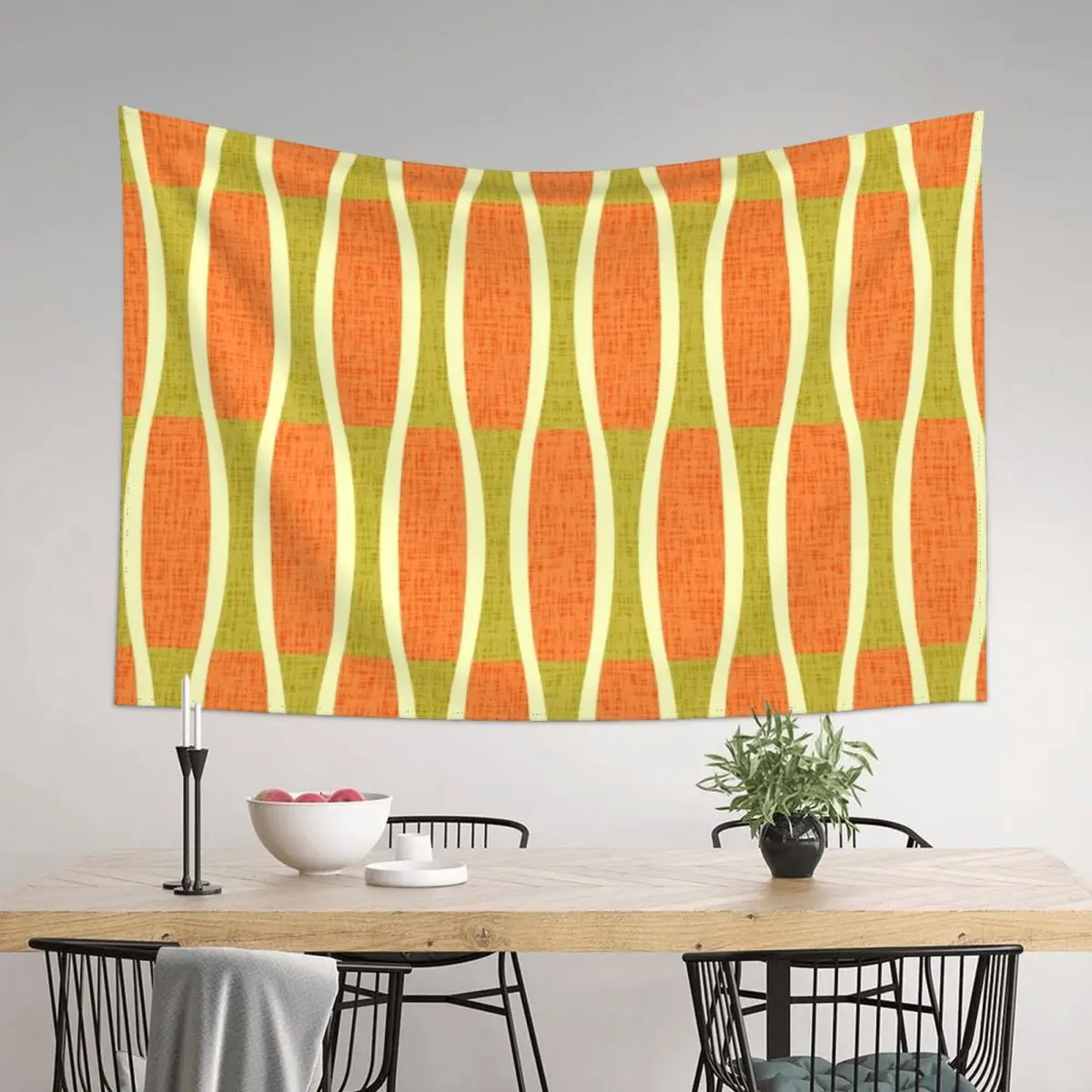 

Retro Tiki Pin Stripes 336 Orange Gold and Beige Tapestry Wall Decoration Bathroom Decor Things To The Room Tapestry