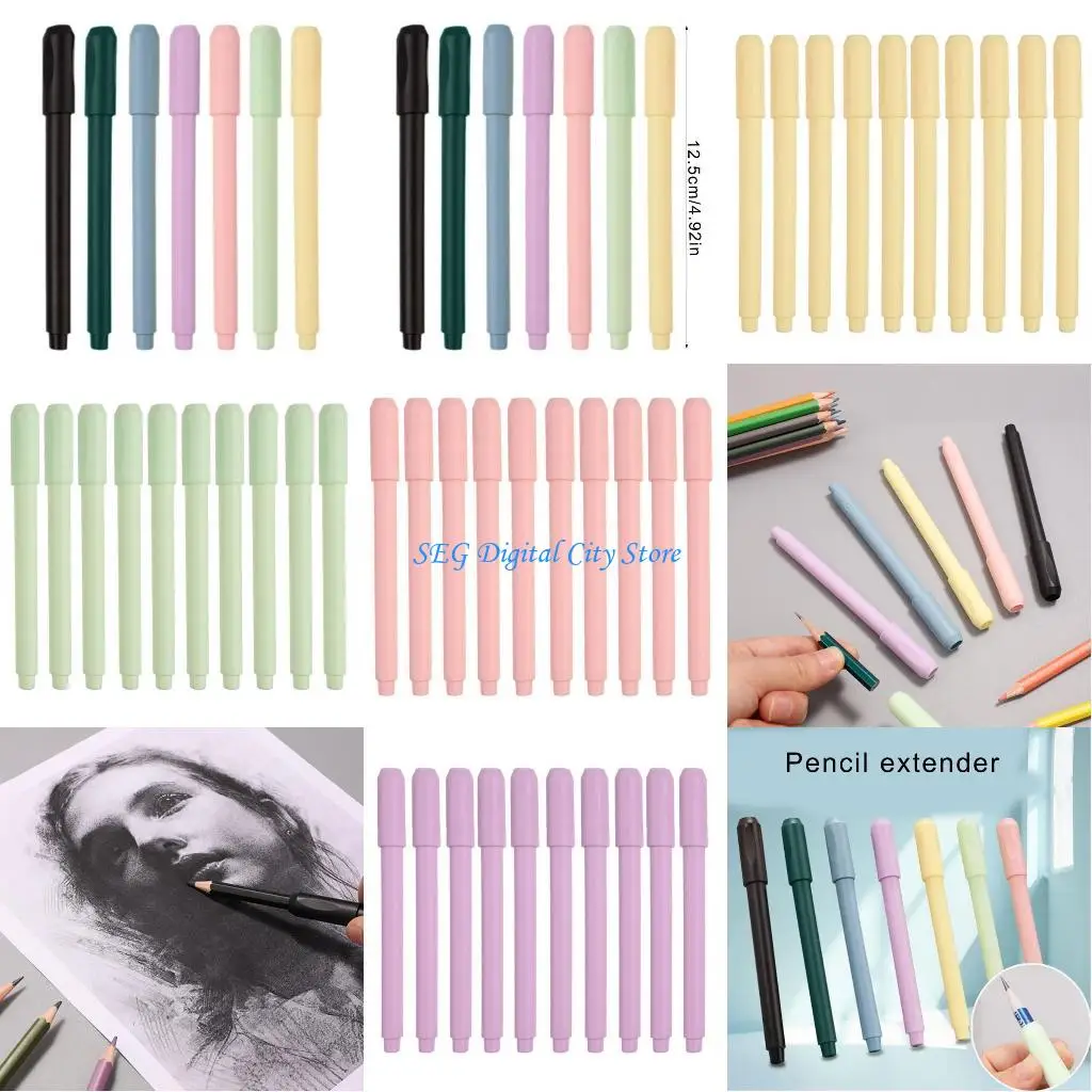 

U75B 10Pcs Pencil Lengthener Adjustable Pencil Extender Ergonomic Pencil Extension