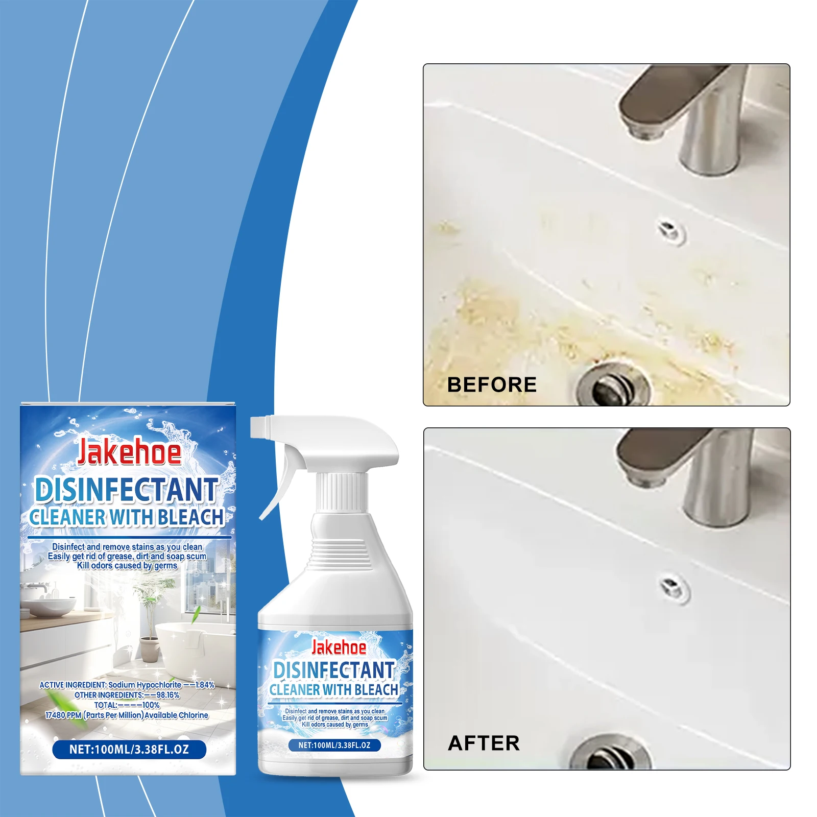 

Спрей для чистки ванной комнаты. Очистка пятен и накипи в ванной. Чистящее многоцелевое средство для чистки ванны.