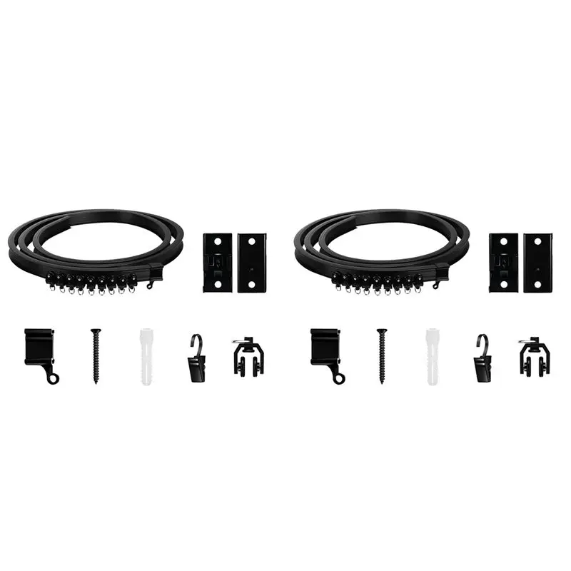 AB11-2X Flexible Bendable Curtain Track, Ceiling Wall Mounted, Black Curved Heavy Duty RV Sliding Curtain Track 2Meter