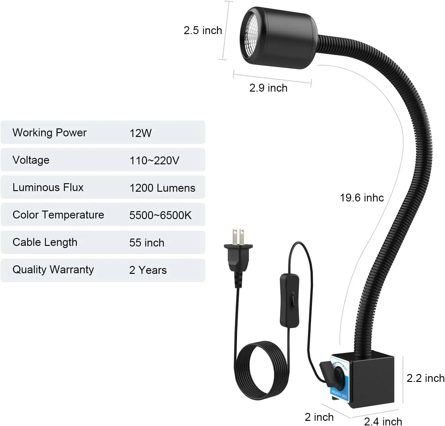 Magnetisches Arbeits licht, Lumen LED-Maschinen licht mit starkem Magnet fuß, flexible Schwanenhals-Magnet lampe für Drehmaschine und Dri