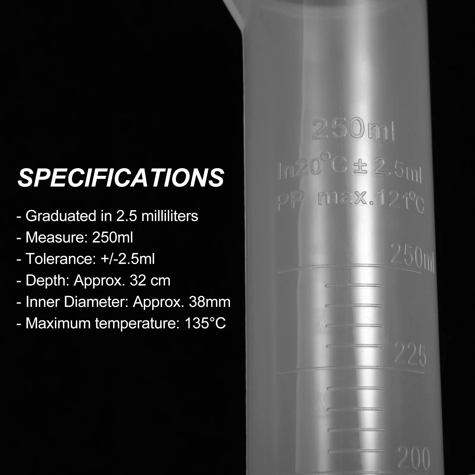 250 Ml Wide Rim Measuring Cylinder 250ml Long Barrel Safe to Use Cup Graduated Accurate