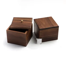 Black Walnut Square Box Wooden Handmade Desktop Storage Box with Lid Brass Handle Home Key Jewelry Sort Out Sundries Organizer